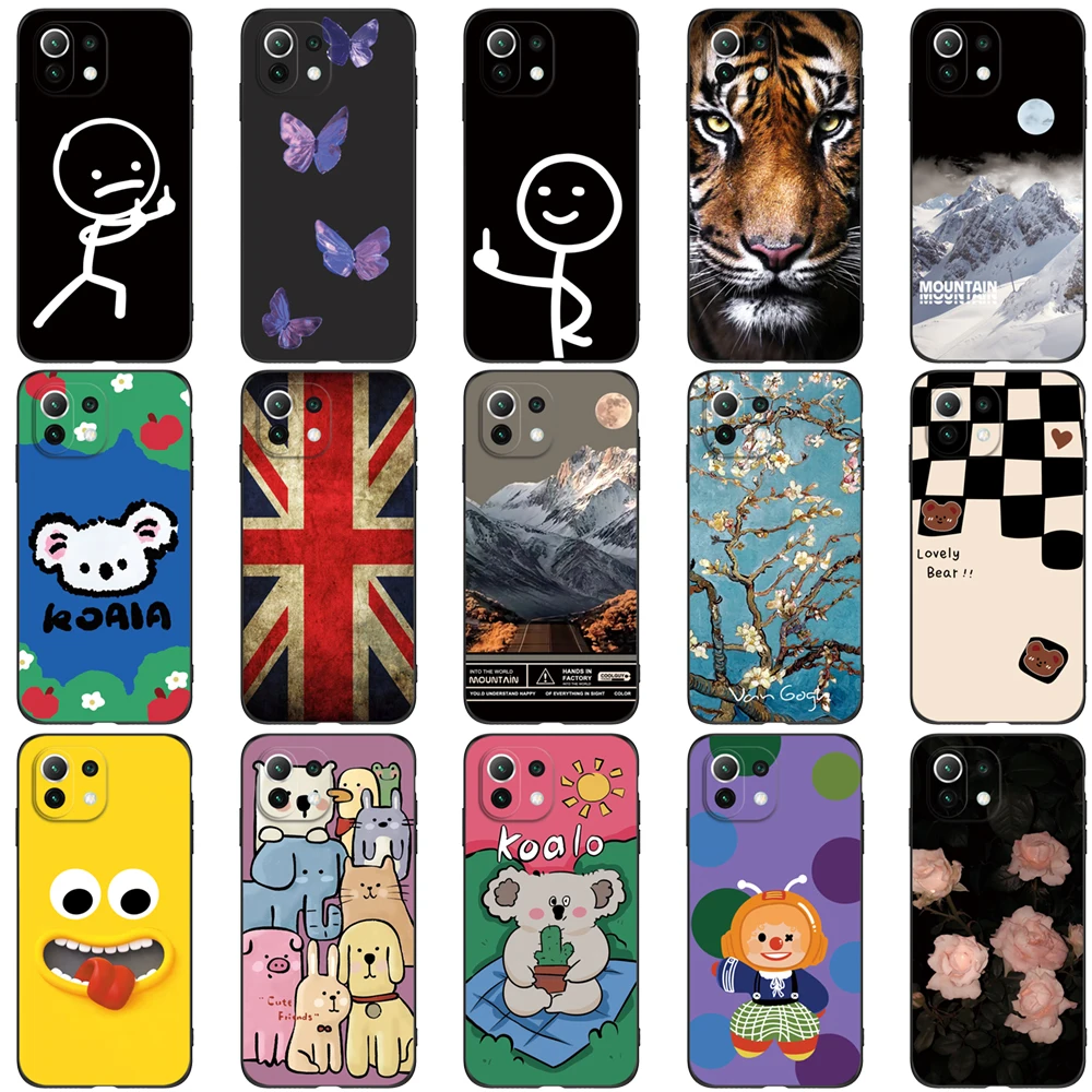 For xiaomi Mi 11 / Mi 11 Lite 5G NE 4G Case Cover xiaomi11 black tpu case cute butterfly bear tiger