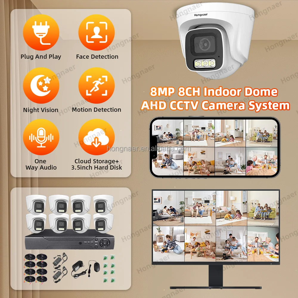 Hongnaer 8MP AHD Home DVR 8 Channel IP Digital Video Recorder Analog Security CCTV Camera Set Kit System 4K Surveillance System