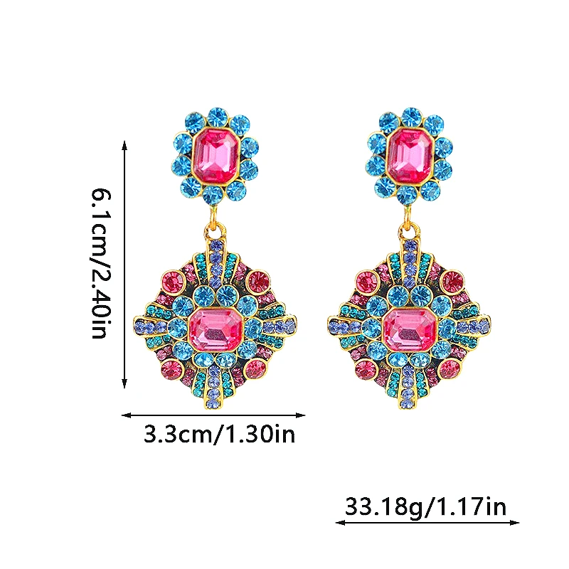 

Medieval diamond-set square geometric earrings, retro court temperament earrings, niche high-end earrings wholesale