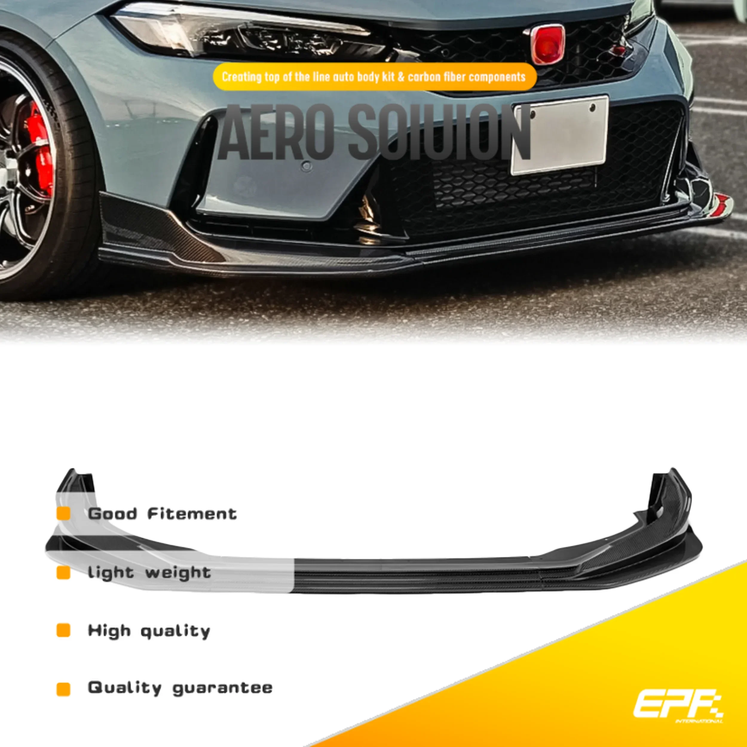 

Для Honda Civic Type-R FL5 2022-2025 гг. | Комплект переднего разветвителя для губ EPA Design MM | Комплект аэродинамического тела из 3 предметов | Высокое качество A