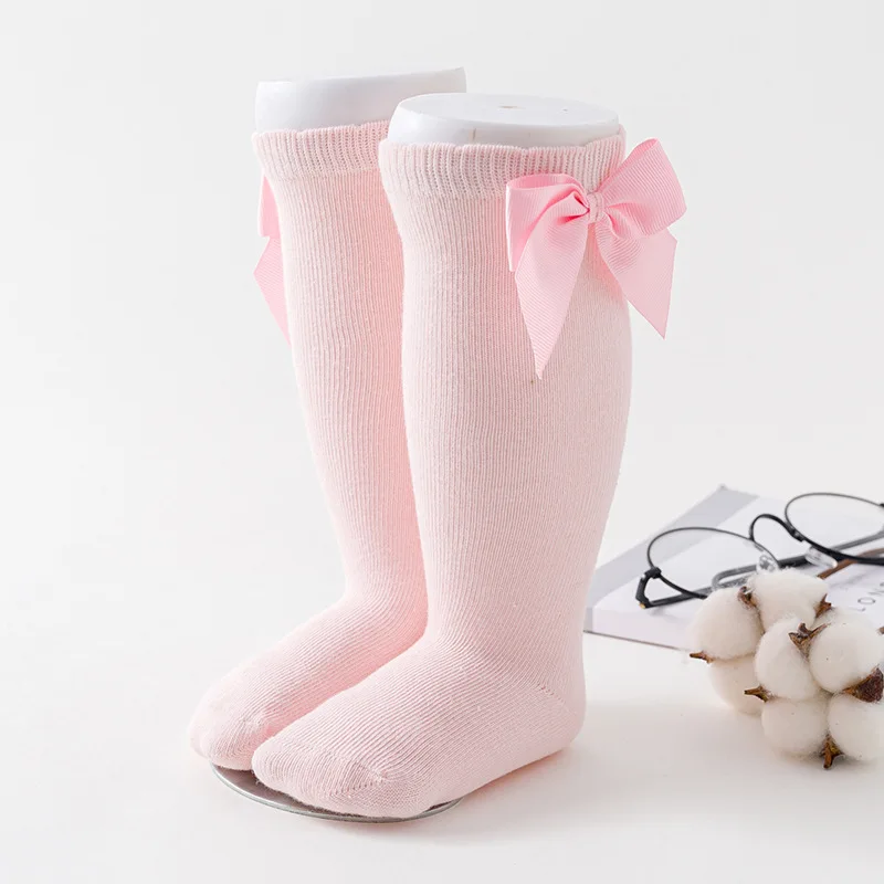 Newborn Baby Socks Toddlers Girls Big Bow Knee High Long Soft 100% Cotton Lace Tube Kids Sock Children Socks For 0-5 Years Old