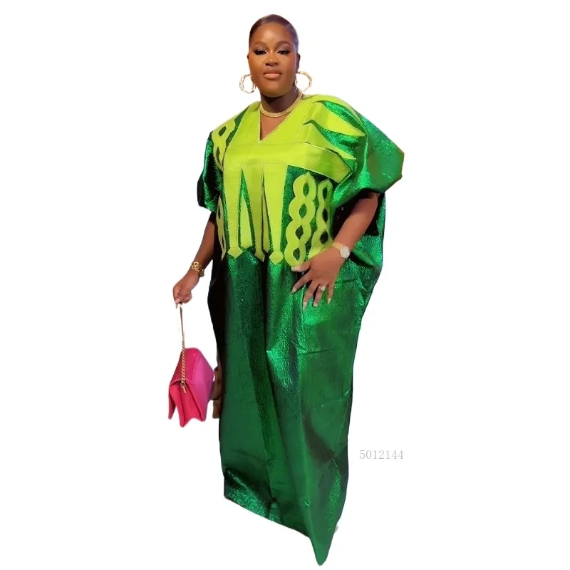 

Новое элегантное африканское женское платье-кафтан больших размеров с вышивкой и V-образным вырезом с коротким рукавом для вечеринок, культурных мероприятий и повседневных прогулок