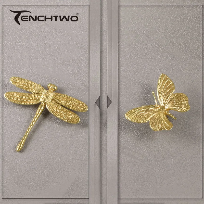 

TENCHTWO Brass Golden Furniture Handles Kitchen Cabinet Storage Drawer Knobs Wardrobe Pulls Cupboard Door Handles for Home Decor