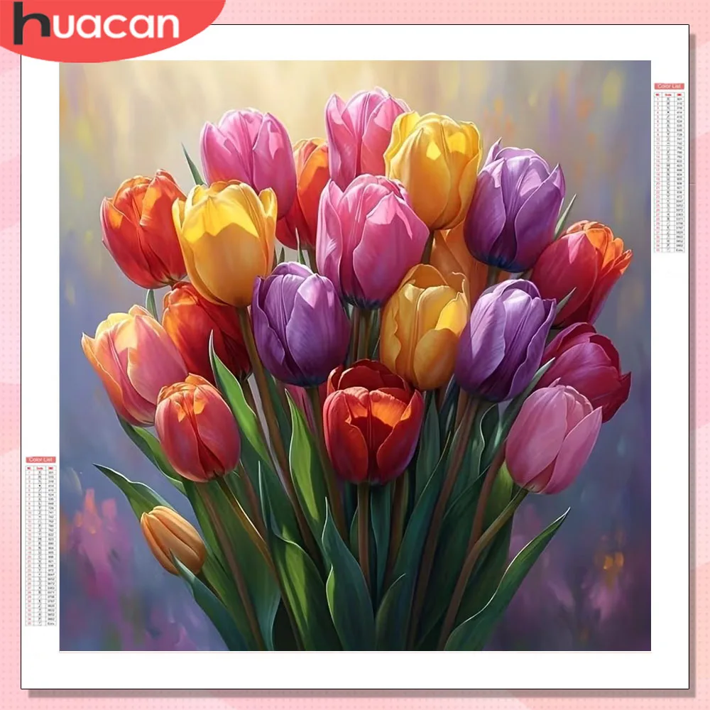 HUACAN Vollquadrat Rund Diamant Mosaik Blume Bunte Strass Diamant Malerei Floral Kreuzstich Kits