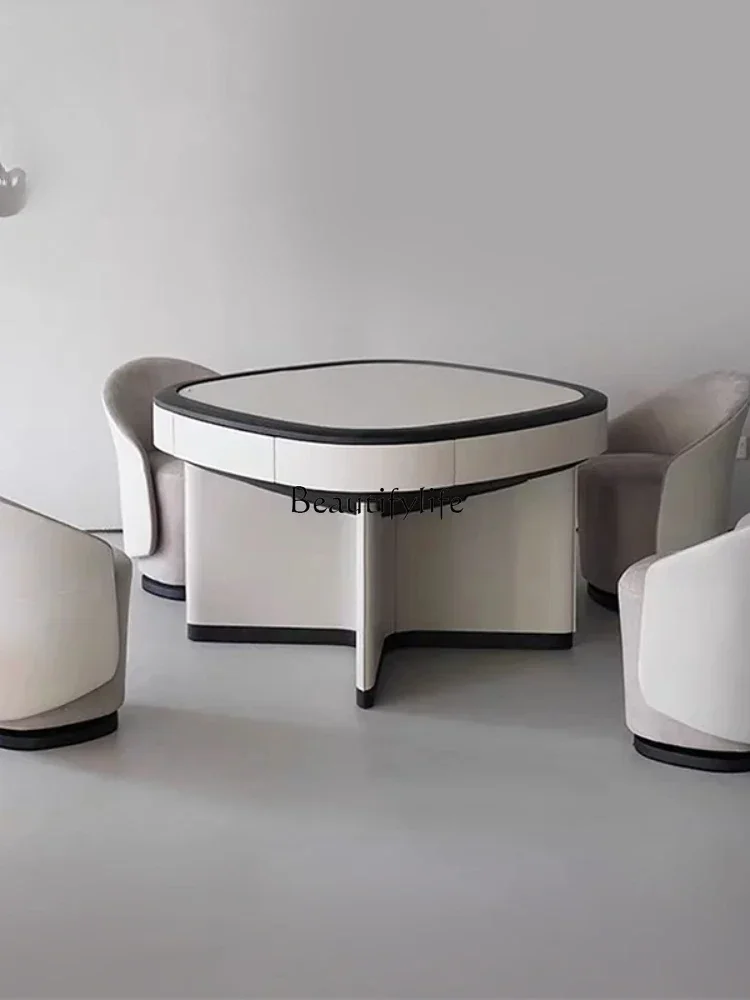 FGItalian light luxury electric mahjong tables and chairs minimalist cream style automatic mahjong table