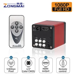 ZONGMAI 1080P FULL HD endüstriyel mikroskop 1-180X Continus Zoom c-mount Lens 5MP dijital kamera PCB lehimleme telefon onarım için