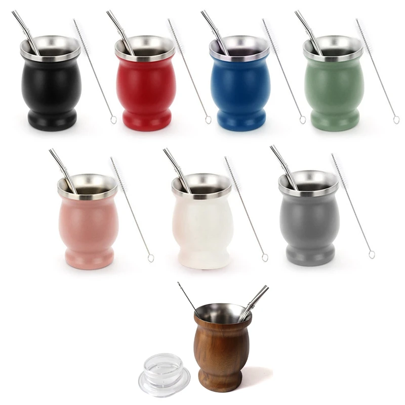 

Чайная чашка из нержавеющей стали, чайный набор, изолированная соломенная чашка, изолированная простая чашка