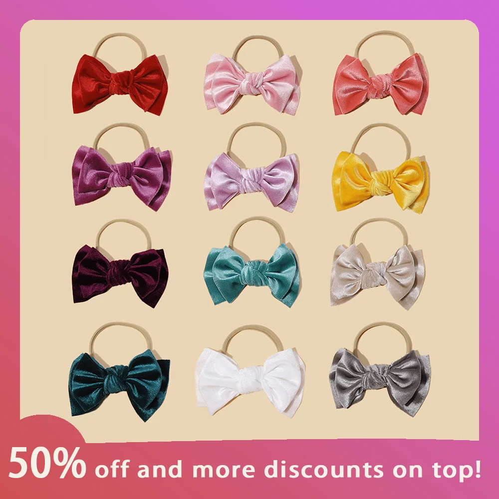 Baby Accessories For Newborn Toddler Kids Baby Girl Boy Hairbands Velvet Solid Bow Headbands High Ponytail Soft Nylon Headrop