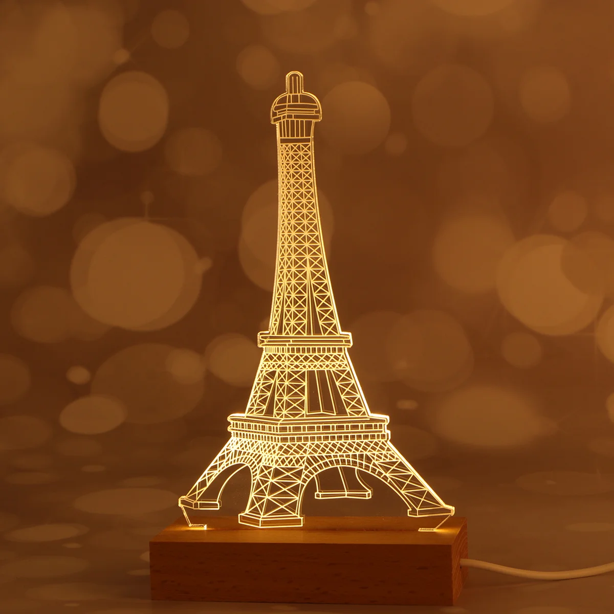 ثلاثية الأبعاد الوهم ليلة مصباح LED ضوء دافئ قاعدة خشبية USB بالطاقة ديكور المنزل غرفة طبق من الأكريليك الوهم الخفيفة