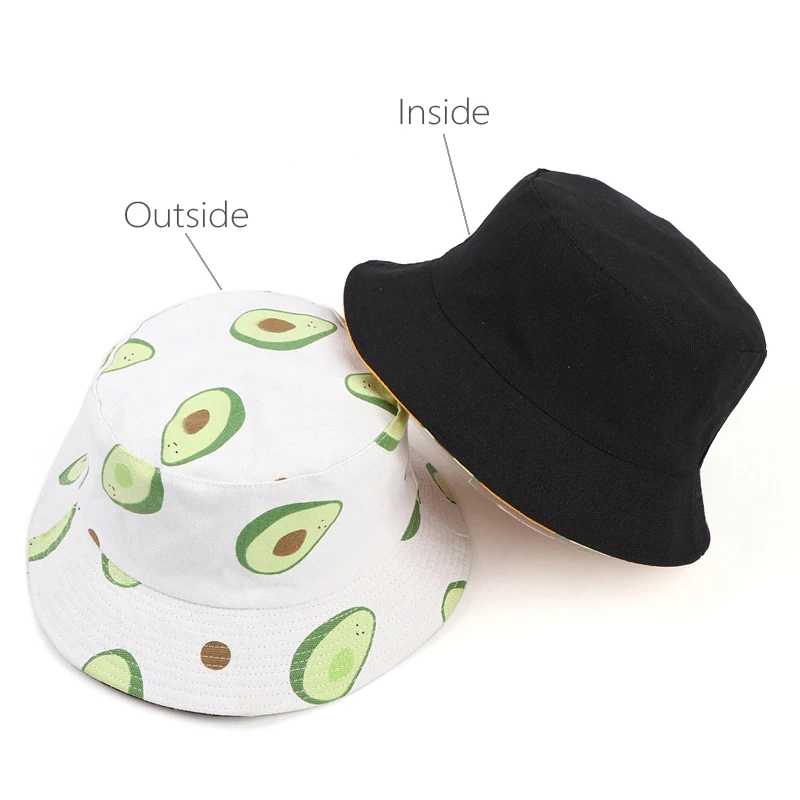 Bocca Fruit Print Bucket Hat Canvas Panama Fisherman Hats Men Women Avocado Printing Double Sides Outdoor Beach Sun Cap Gorras