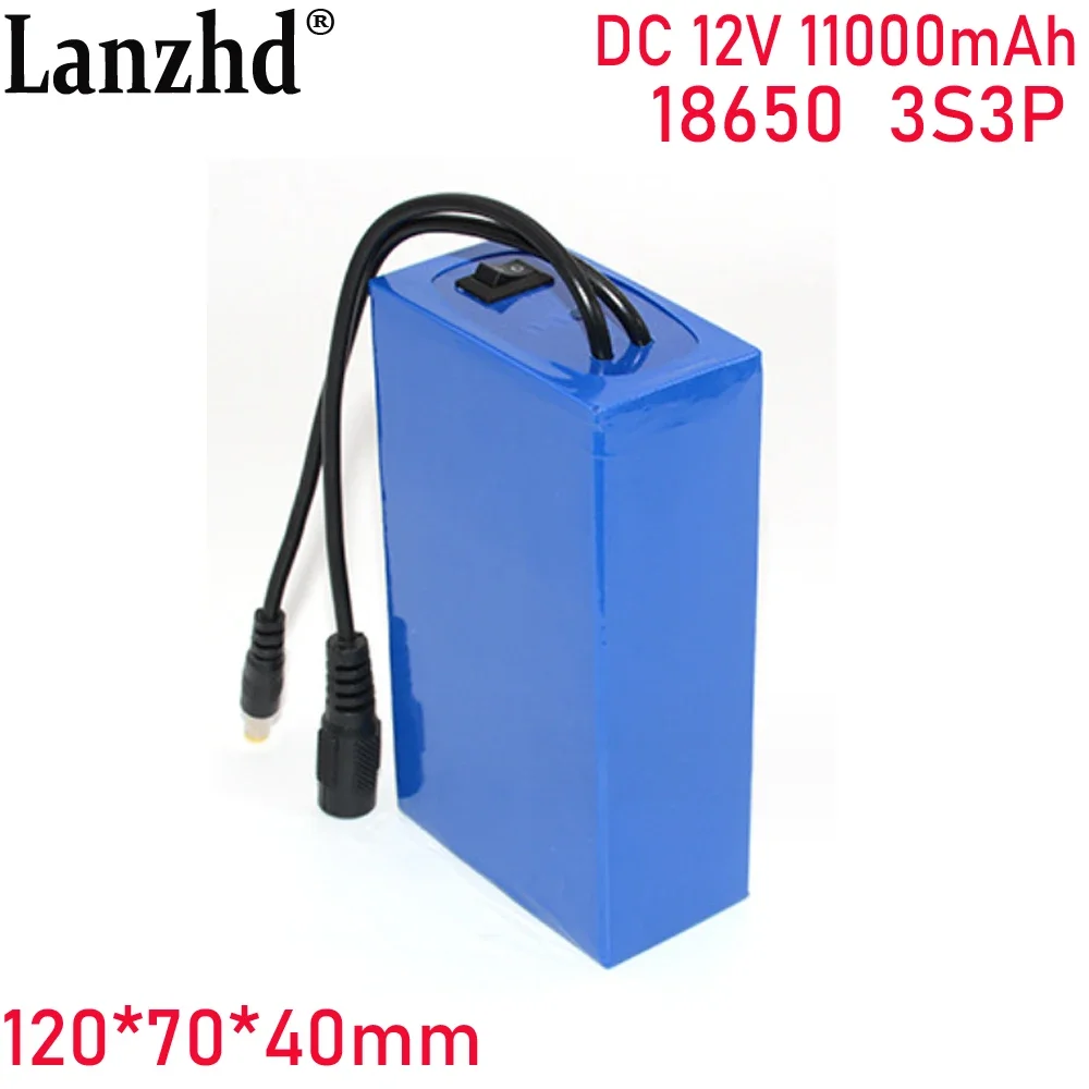 DC 12V battery pack 18650 3S3P 11AH capacity For monitoring LDE lamp with audio lithium battery with DC plug