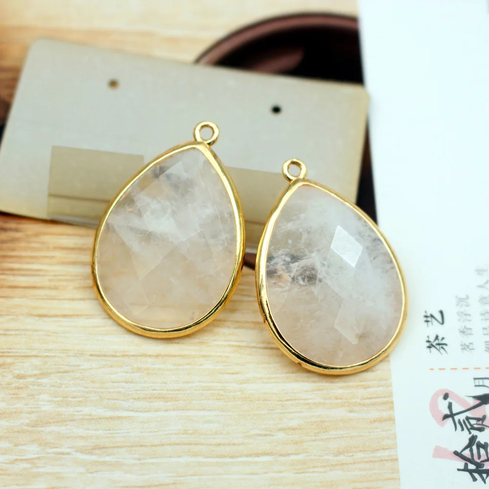 6pcs Faceted Natural Stone Water Drops Pendants Labradorite Amethyst Stone CZ Paved Charms For DIY Handcrafts Earrings Jewelry