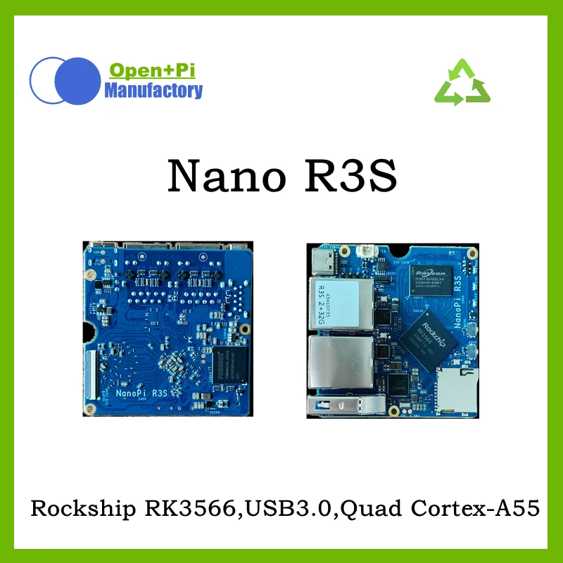 

Select+Pi Nano R3S LTS 2 ГБ LPDDR4X ОЗУ и 32 ГБ eMMc, RK3566, Quad Cortex-A55, Duoble GMB LAN, Rockchip OpenWRT, U-boot, Ubuntu-Core