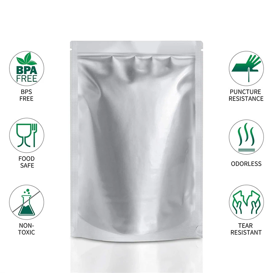 Lightproof Reusable Food-Grade Plastic Storage Pouches, Pure Aluminum Rounded Corner Bags to Organize Various Daily Dry Food