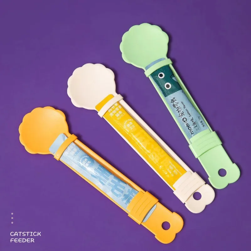 Cuillère anti-déversement pour chat, ABS de qualité alimentaire, longueur 27 cm, conception à presser facile, 2 couleurs