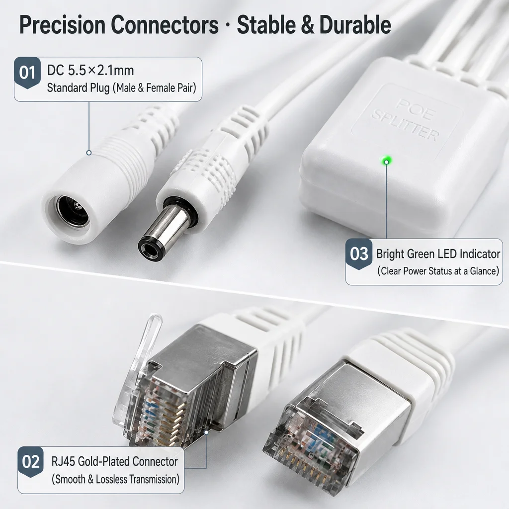 Gigabit PoE Injector Cable 9V to 56V Gigabit PoE Injector for WIFI/LAN Extenders with Female DC Power Connector