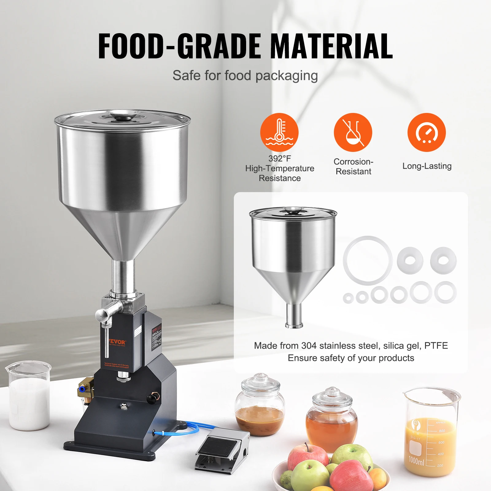 for Milk Water Beer Gloss Dispensing Equipment SucceBuy 5-50ml A02 Pneumatic Liquid Filling Machine w/ Pedal Paste Bottle Filler