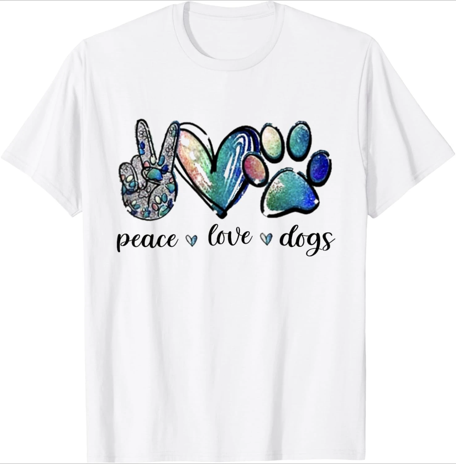 

Dog Lover Peace Love Dogs Puppy Paw pattern design-100% cotton short sleeve O-neck casual printed men's T-shirt.