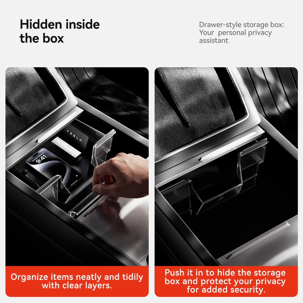 YZ For Tesla Storage Box  Model 3 Y YL Highlang Juniper Center Console Armrest TPE Hidden Box Organizer Car Interior Accessories