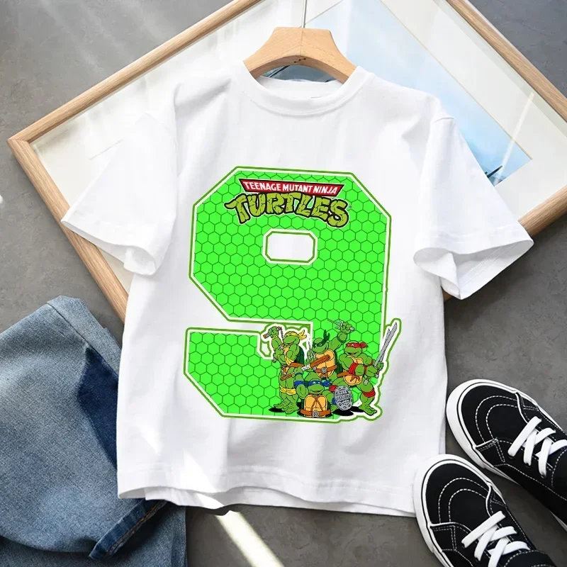 Teenage Mutant Ninja Turtles Baby Boys Number Clothes Children Birthday Party Cotton T Shirt Anime Cartoon Summer Tee Shirt Gift