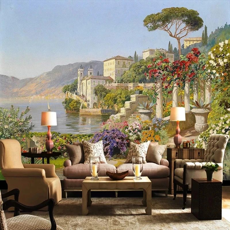 Custom Photo Wallpaper 3D Aegean Sea Landscape Oil Painting Mural Living room TV background bedroom restaurant wall fabric Hotel