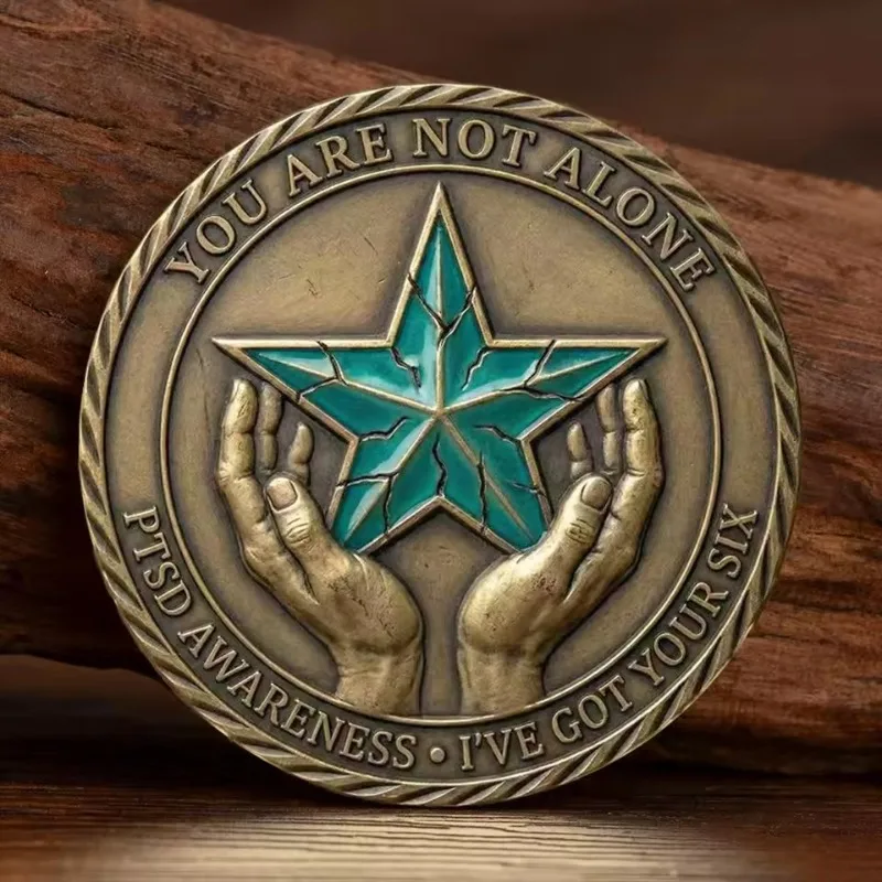 Vintage Bronze PTSD Awareness Challenge Coin "Not All Wounds Are Visible" Military Veteran Support Token 40mm Round Shape