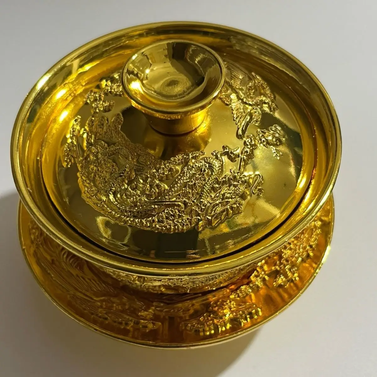 Gold-plated dragon and phoenix three-piece set cover bowl jewelry, jewelry creativity