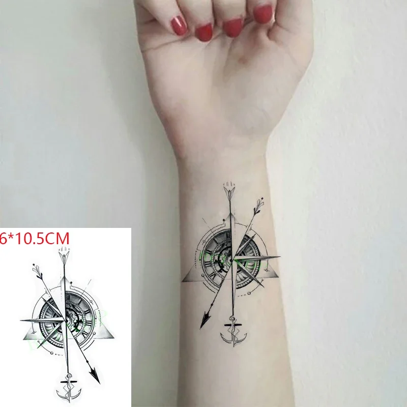 Waterproof Temporary Tattoo Sticker Compass Arrow Roman Clock  Anchor Small Body Art Flash Tattoo Fake Tattoo for Women Men