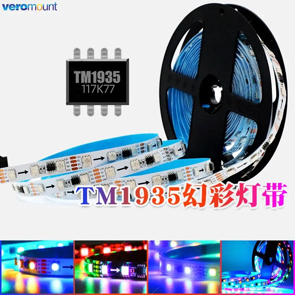 

5m 12V 24V DC TM1935 IC Digital Pixel LED Strip 30 60LEDs/m Programmable Dual Signal Breakpoint Resume 5050 SMD RGB Dream Color