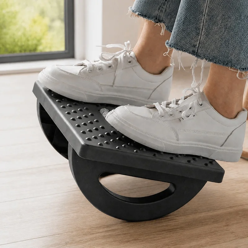 Portable Foot Stool for Home and Office with Ergonomic Design and Built-in Massage Rollers Under Desk Support