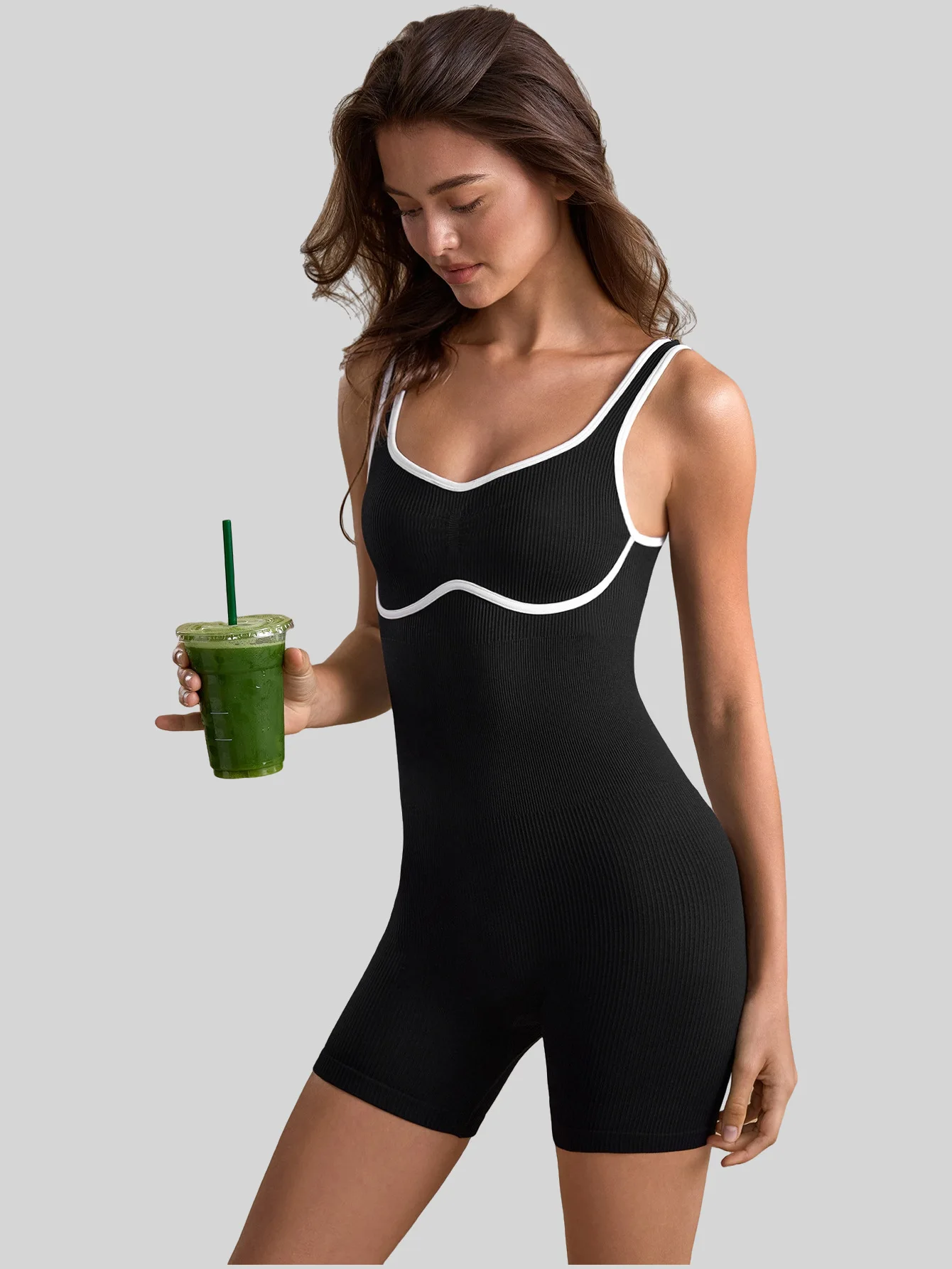 U-shaped Back Seamless Yoga Rompers Solid Color One Piece Bodysuit Women Workout Sportswear Push Up Clothes