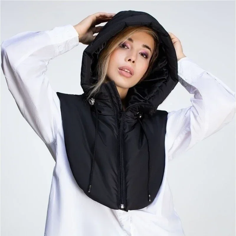 Winter Ultralight Down Hooded Hats for Women Men Warm Ring Scarf Balaclava Hat Neck Zippper Drawstring Coat Scarf Short Tank Top