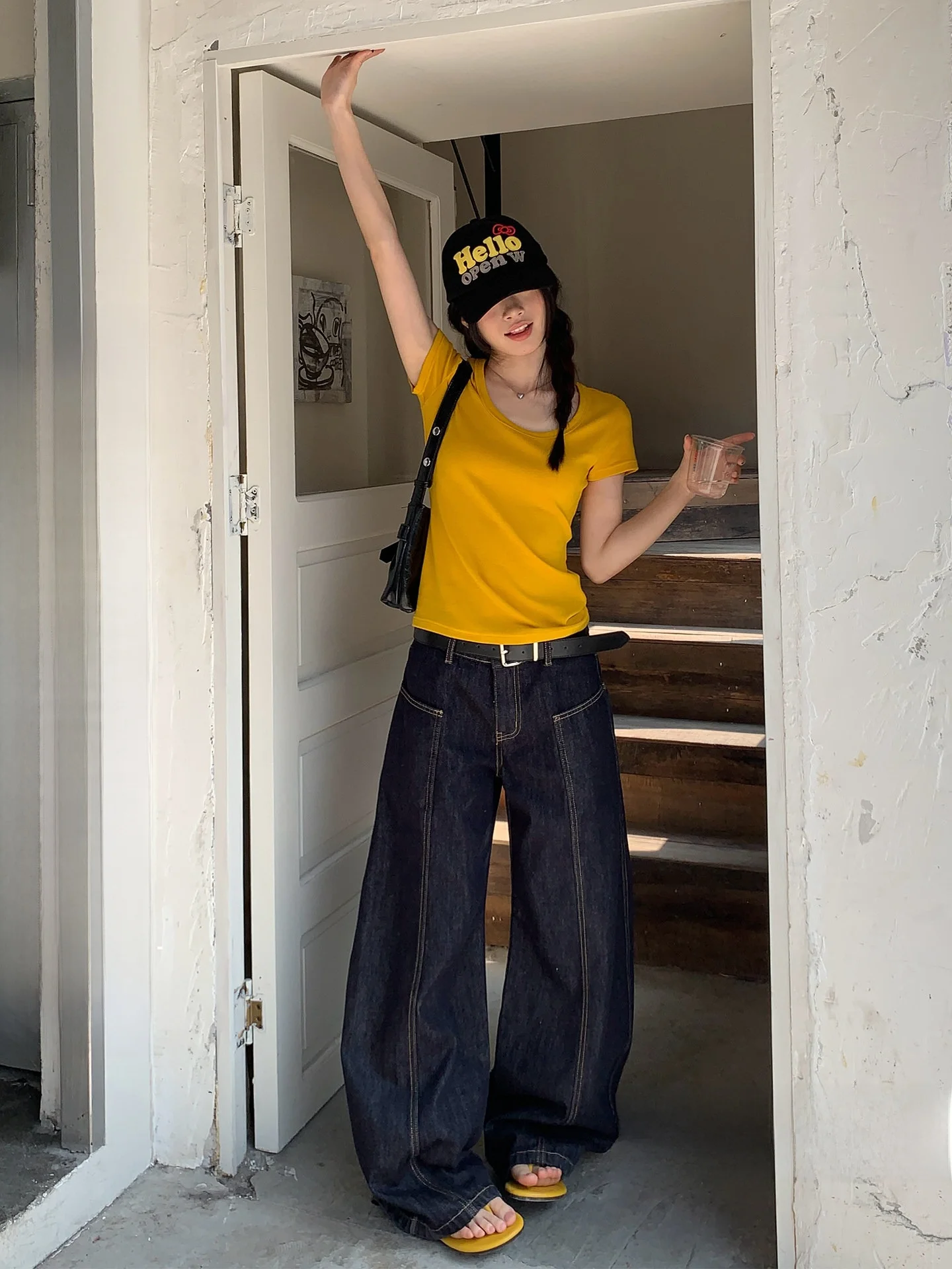 

Deep Blue High Waist Loose Women's Jeans Spring New Style Song Zhengen Commuter Style Wide Leg Pants Slimming Effect