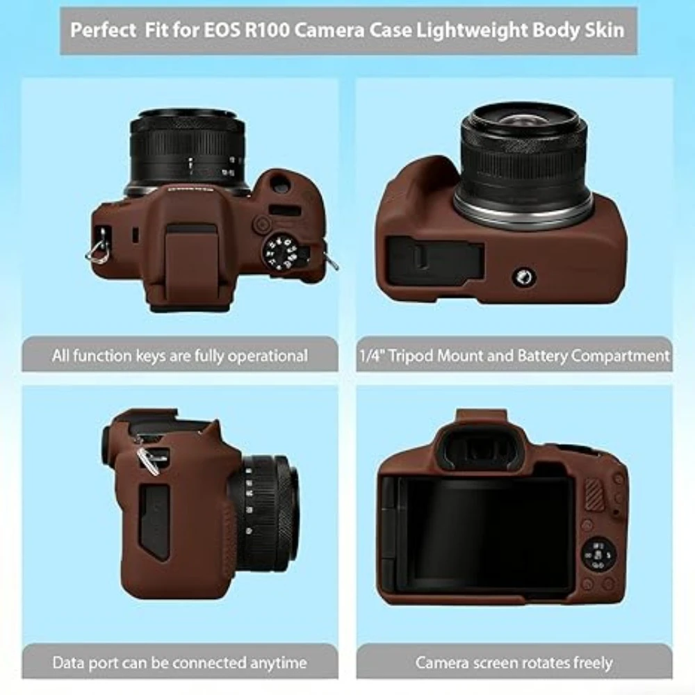 

Soft Silicone Protective Case, Anti-Scratch,，For Canon EOS R100 Mirrorless Cameras Silicone Skin Case + Free Tempered Film