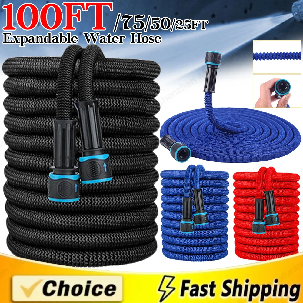 25FT-100FT Expandable Flexible Water Hose Car Wash Hose Water Gun Hose Garden Sprayer Gardening Watering Hose Irrigation Tools