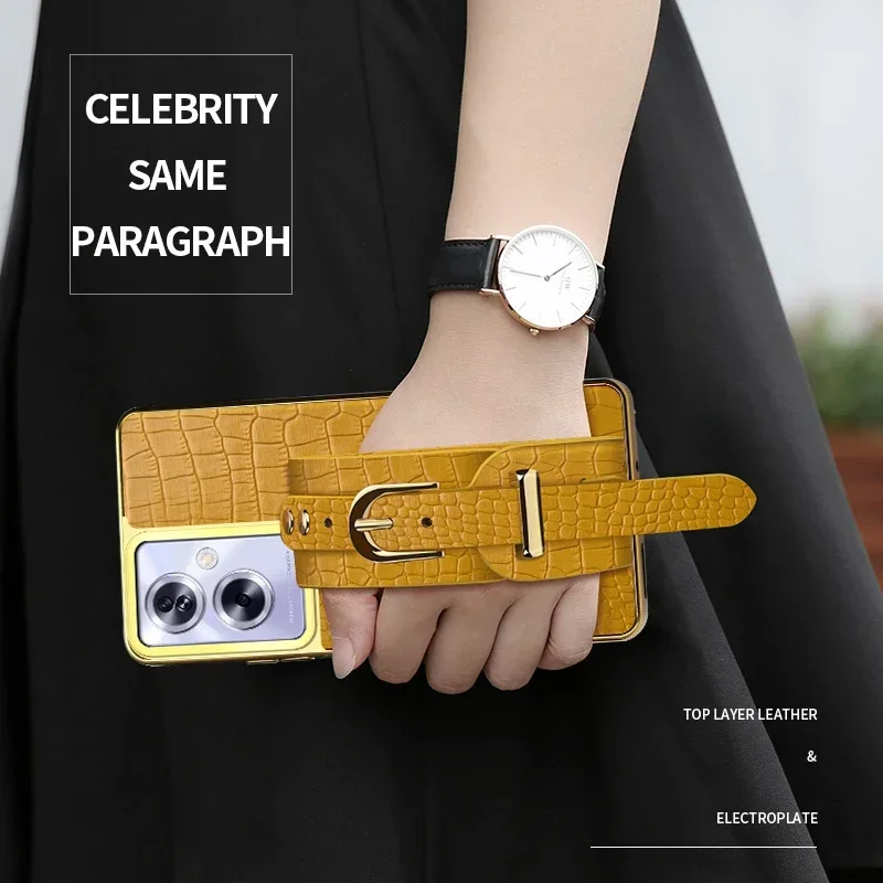 شريط للرسغ التمساح بولي PU الحالات الجلدية ل OnePlus Nord N300 N30 SE N20 مع حامل حامل للصدمات غطاء سيليكون جراب هاتف