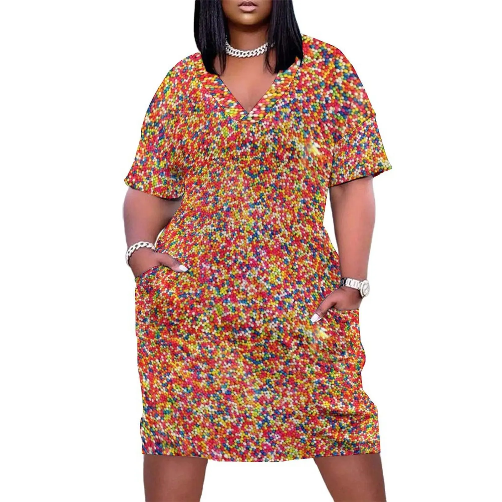 

Rainbow Candy Sprinkles Loose Pocket Dress luxury dresses Evening gown