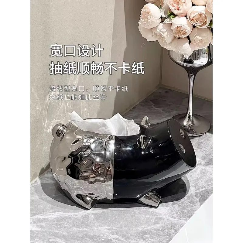 Creative cute cartoon pig ceramic tissue box living room coffee table luxury modern online celebrity decorative paper box orname