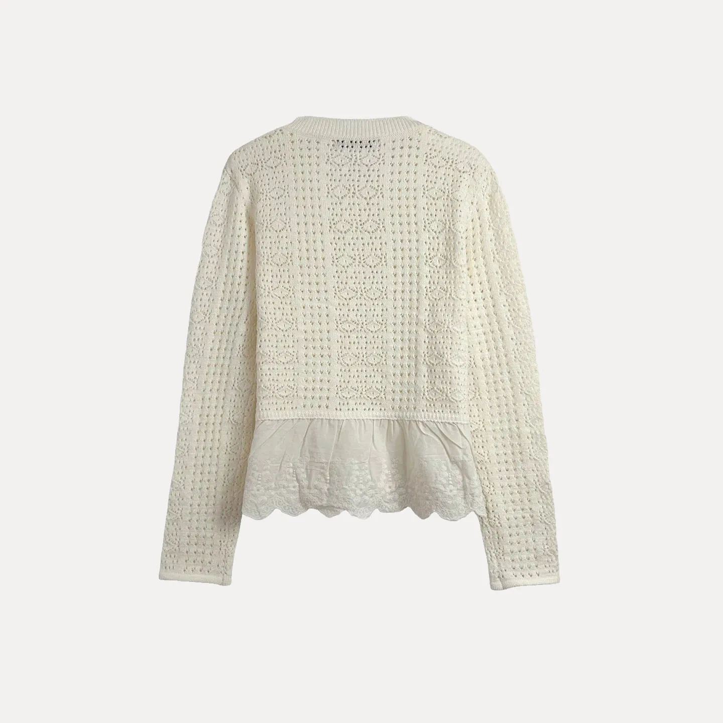 Ele Hollow out Splicing Knitted Open Cardigan for Women Casual Sle Z Brand 2025 Autumn New Arrival 9503