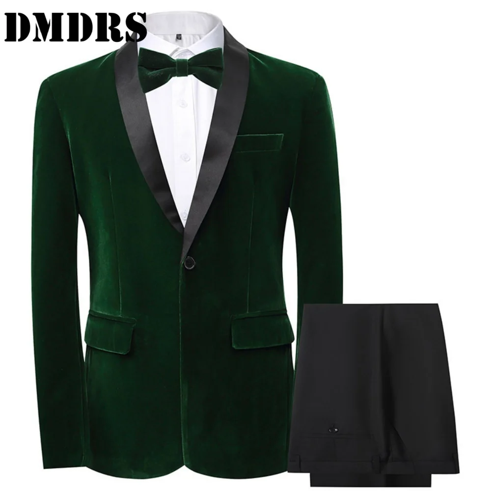 Handsome Mens 2PCS Jacket Pants Bow Tie Luxurious Business Suit Set For Weddings Groom Office Mens Attire Graduation Ceremony