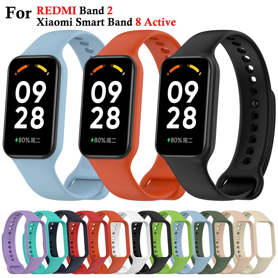 Soft Silicone Wristband Strap For Xiaomi Smart Band 8 Active Bracelet Correas Watchband For Redmi Band 2 Strap