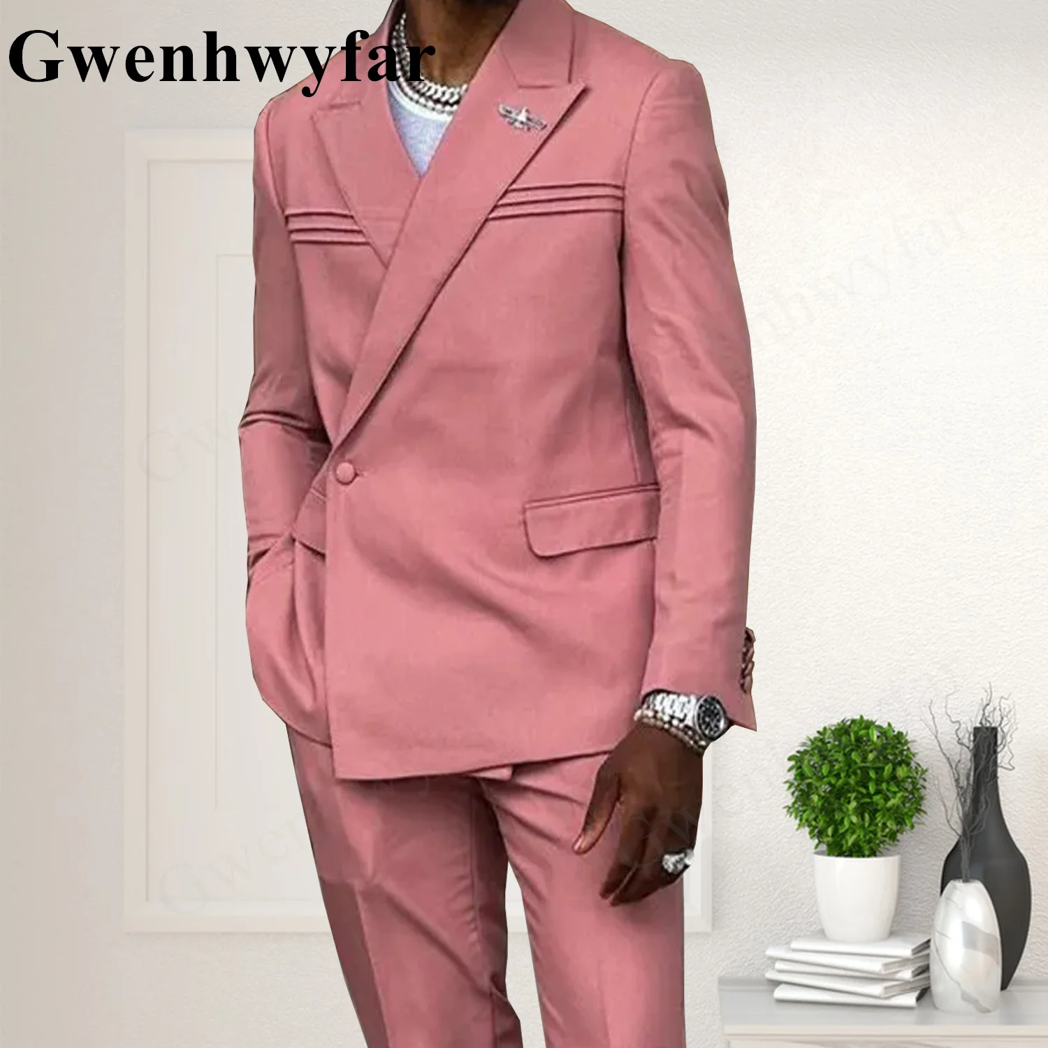 

Gwenhwyfar Luxury 3 Piece Men's Wedding Suit Fashion Men's Slim Solid Color Business Office Suit Sets Men Blazer+Pants Homme