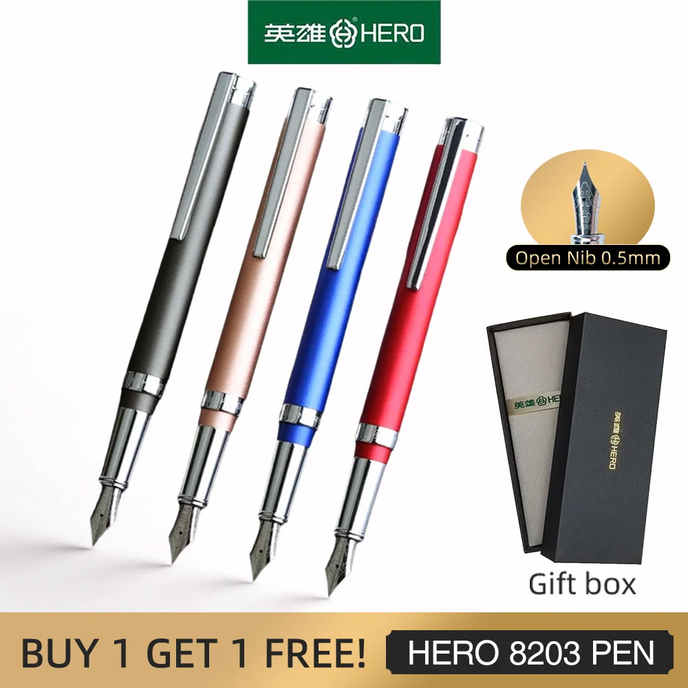Pluma estilográfica premium Hero 8203, 2 unidades, punta de iridio de acero inoxidable de 0,5 mm para una escritura suave, disponible en 4 colores vibrantes