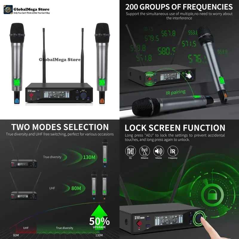 Xtuga XM200 130 Meter Effective Distance Professional UHF Karaoke Home Singing Wireless Dynamic Microphone for Church