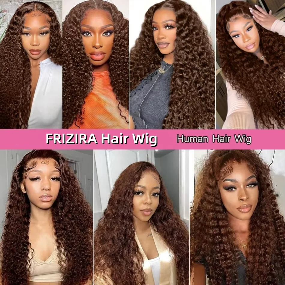 250% Density Chocolate Brown Deep Wave Wigs Human Hair 13x4 13x6 HD Lace Front Human Hair Wig 30 40 Inch Lace Frontal Curly Wig image 5