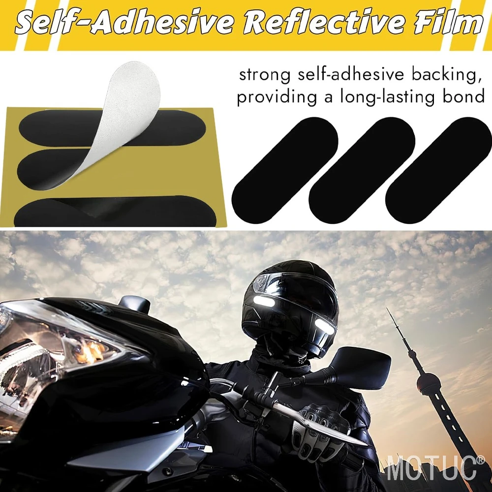 Reflective Motorcycle Stickers 16PCS 4Set Black Vinyl Decals Waterproof Self Adhesive Scooter Helmet Bike Night Safety Decor
