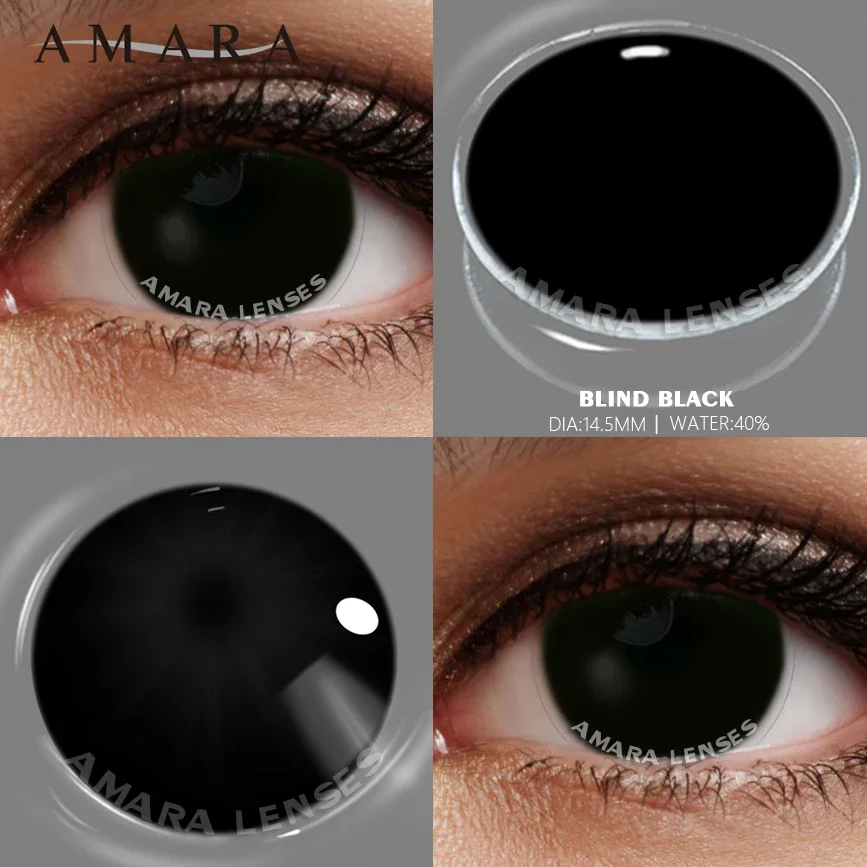 AMARA-Cosplay Color Lentes de Contato para Olhos, Anime, Lentes Cosméticas, Branco e Preto, 1 Par