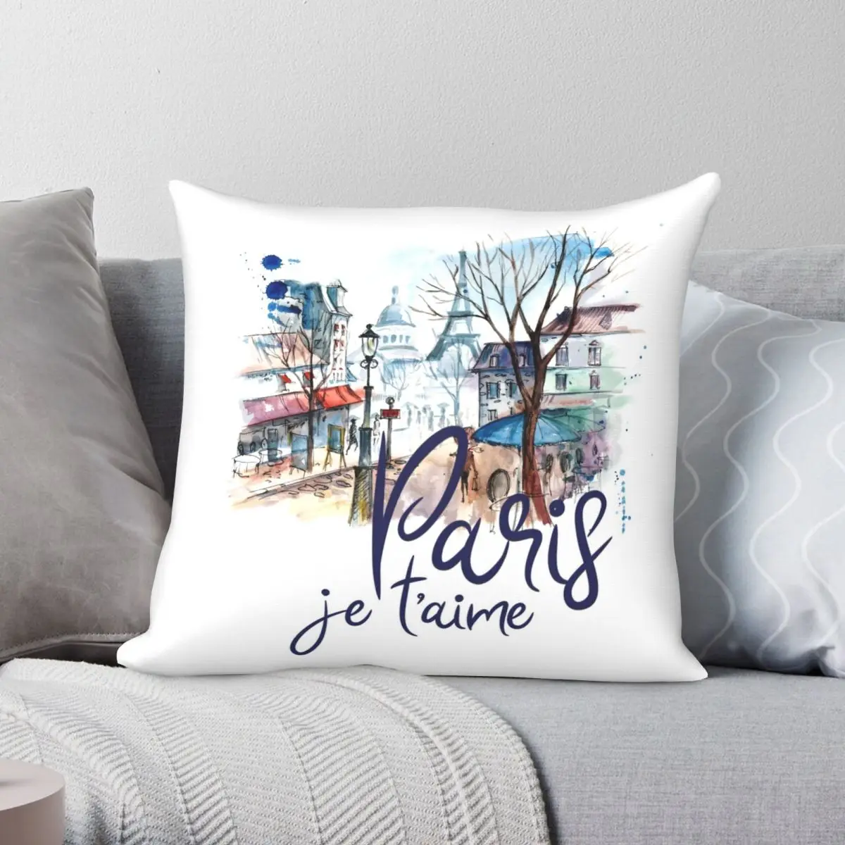 Paris Je T Aime Square Pillowcase Polyester Linen Velvet Pattern Zip Decor Throw Pillow Case Sofa Seater Cushion Case