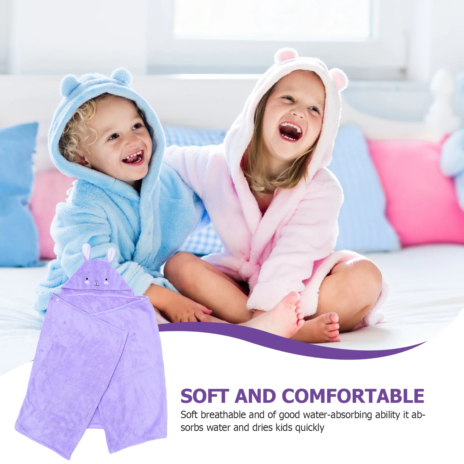 

1pc Cartoon Animal For Child Bathrobe Soft Skin-Friendly Quick Absorbing Drying Towel Washable Bath Cloak