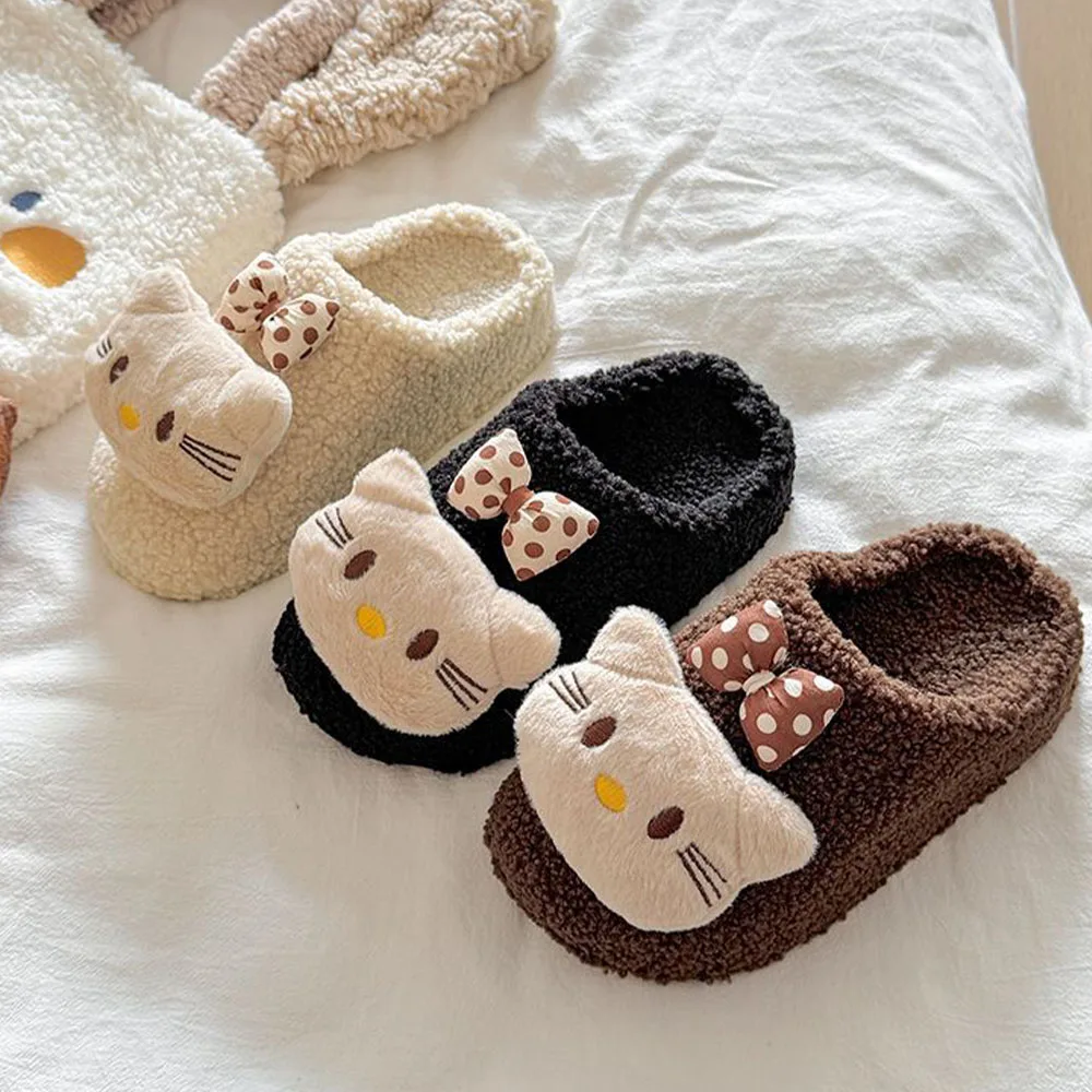 Cotton Slippers New Hello Kitty Best-Selling Women's Autumn Winter Plus Velvet Warm Slippers for Girls Cartoon Cute Popular Gift